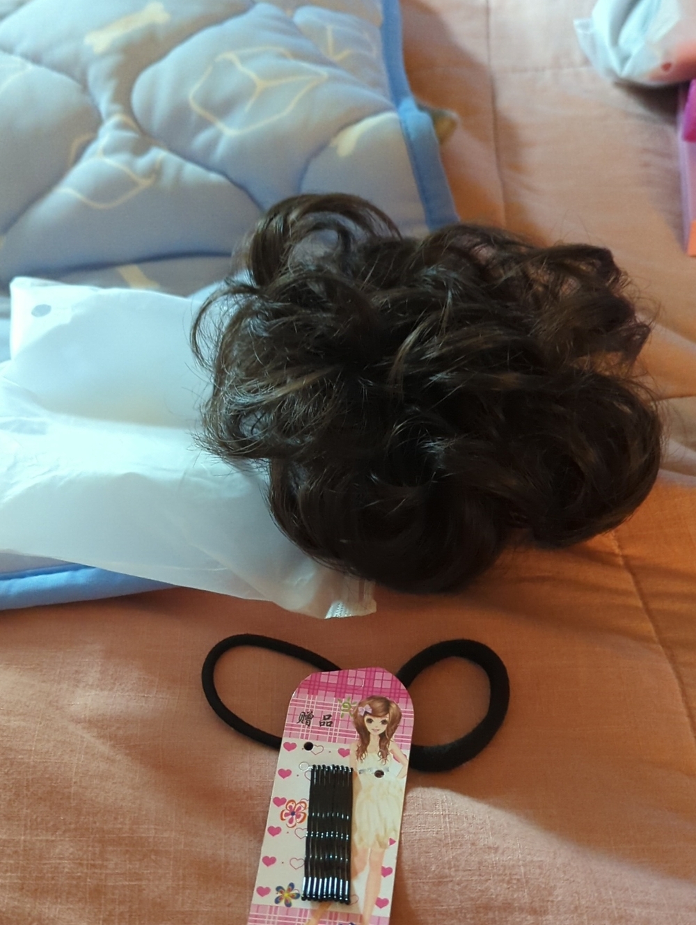 Brown Curly Hair Bun Hairpiece with Black Elastics
